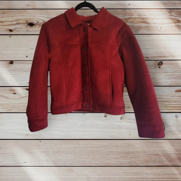 Women's J. Jill Sherpa Lined Faux Suede Jacket Red Size Small - Picture 7 of 13